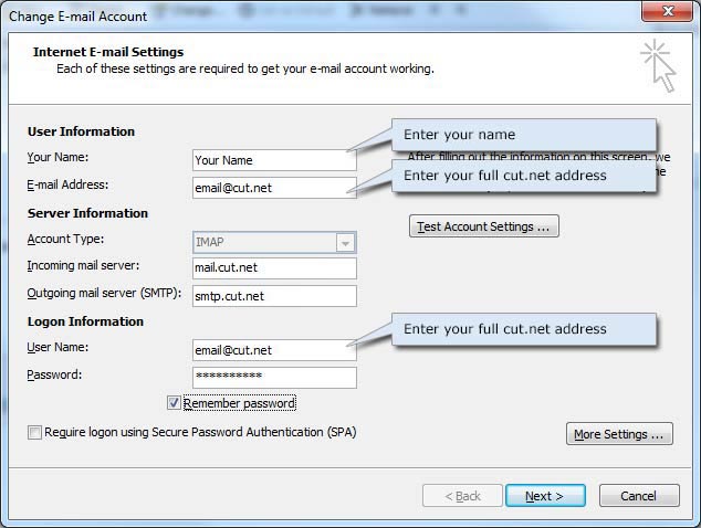 incoming imap setup